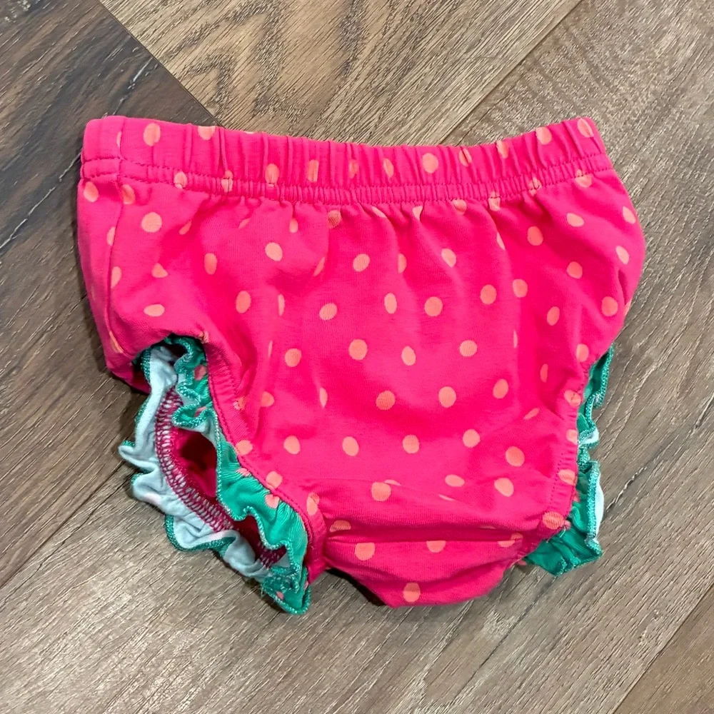 Matilda Jane Pink Polka Dot Bloomers Green Ruffles Diaper Cover 6-12m